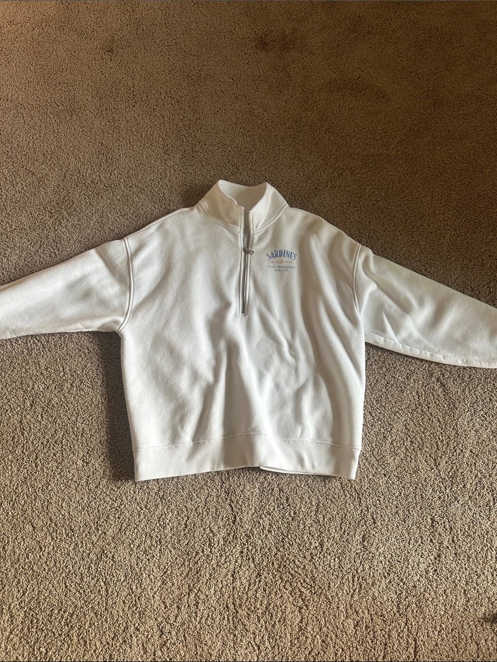American Eagle Outfitters White Quarter-Zip Crewneck Sweater
